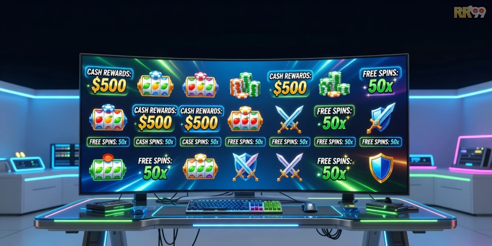 Hình minh họa khái niệm game khuyến mãi rr99 với các ưu đãi hấp dẫn và giao diện chơi game hiện đại.