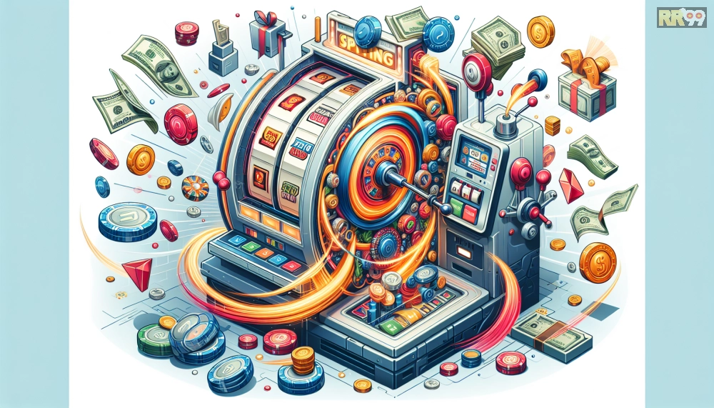 Giải thích chi tiết khái niệm game nổ hũ rút tiền mặt rr99 với hình ảnh minh họa cơ chế quay