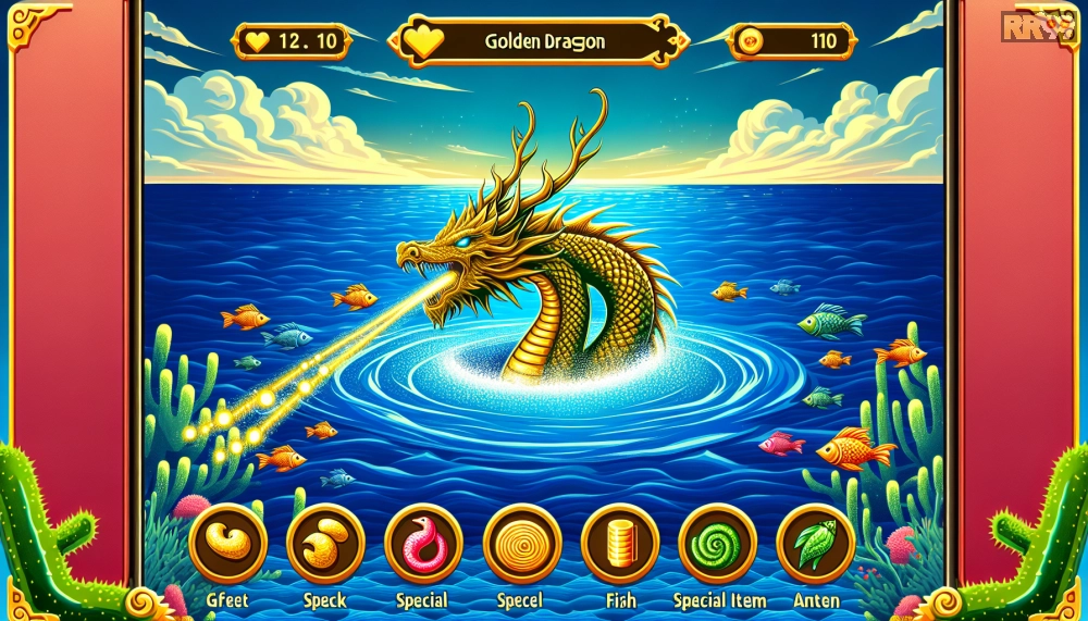 Hình minh họa đại dương rồng vàng với các vật phẩm đặc biệt