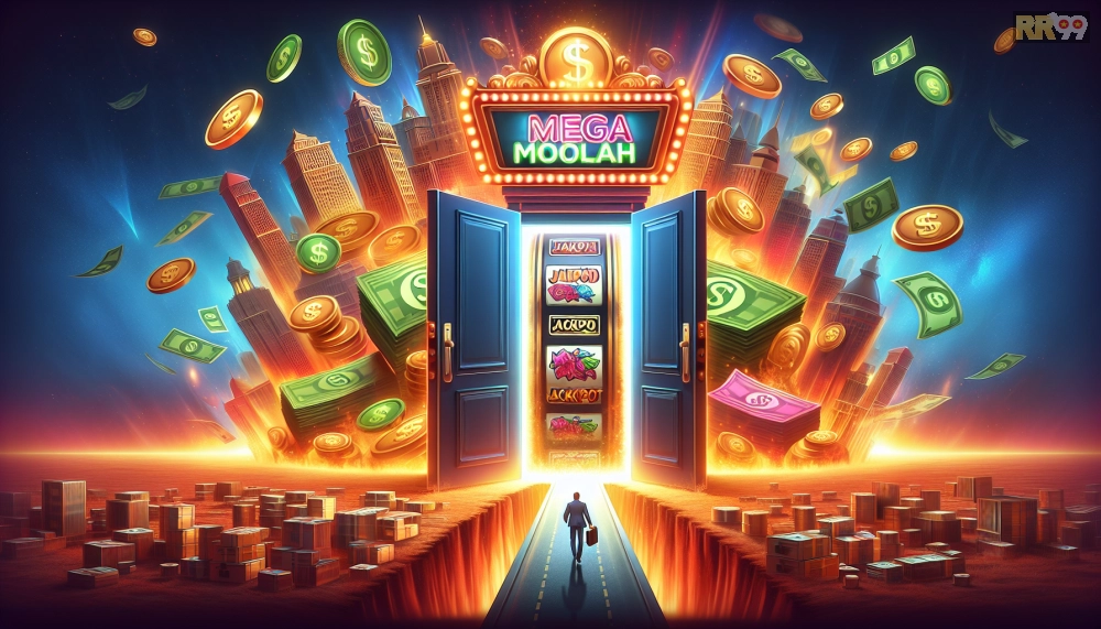 Hình ảnh giao diện Mega Moolah với jackpot đang tích lũy trên RR99
