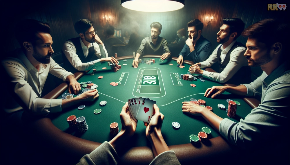Hình ảnh bàn chơi Poker Texas Hold'em trên rr99 với người chơi thực tế
